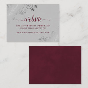 Burgundy on Grey with Silver Lace Wedding Website Enclosure Card