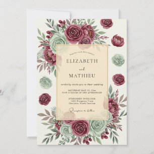 Burgundy Opulent Succulent Wedding Invitation