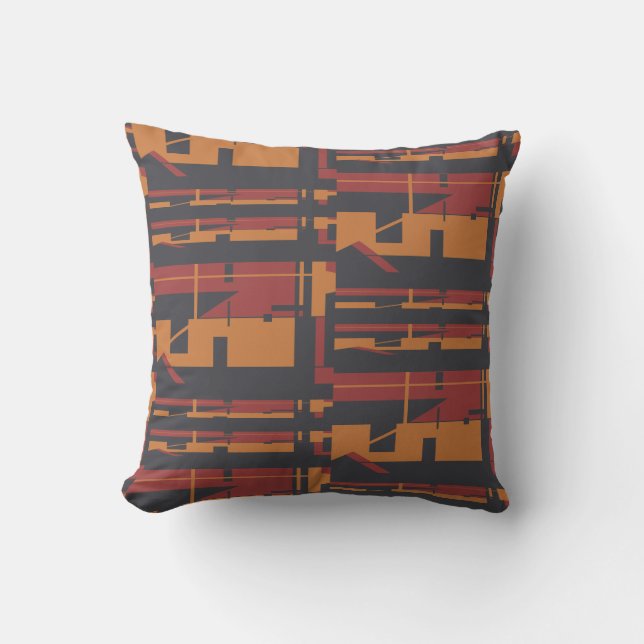 Burgundy Orange Black Uneven Southwest Art Look   Throw Pillow (Front)