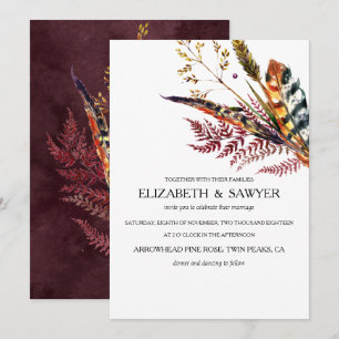 Burgundy & Orange Boho Fall Wedding Invitation