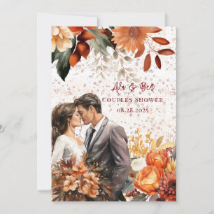 Burgundy Orange Bride Groom Wedding Couples Shower Invitation
