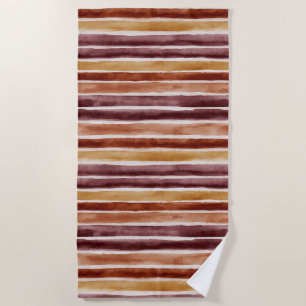 Burgundy Orange Cream Stripes Beach Towel