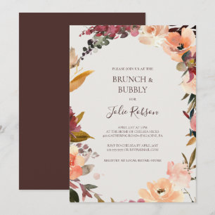 Burgundy Orange Floral Beige Brunch and Bubbly Invitation