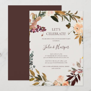 Burgundy Orange Floral Beige Let's Celebrate Invitation