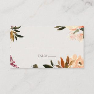 Burgundy Orange Floral   Beige Place Card