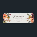 Burgundy Orange Floral Beige Return Address Label<br><div class="desc">These burgundy orange floral | beige return address labels are perfect for your rustic boho blush, dark green, and gold garden wedding. Design features a wreath or bouquet of minimalist watercolor peach, dusty rose, purple, and light pink florals along with copper, evergreen, yellow, and rust-coloured greenery. The flowers in this...</div>