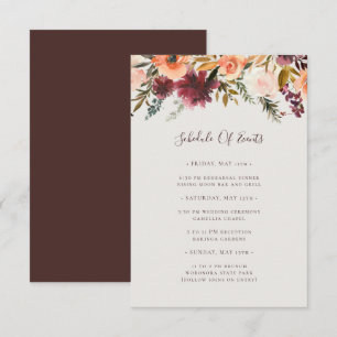 Burgundy Orange Floral Beige Schedule of Events Enclosure Card