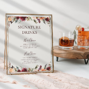 Burgundy Orange Floral   Beige Signature Drinks Poster