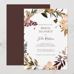 Burgundy Orange Floral Bridal Tea Party Invitation