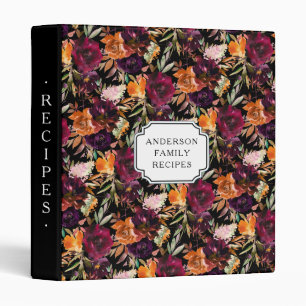 Burgundy Orange Floral Famille Recette 3 Classeur 