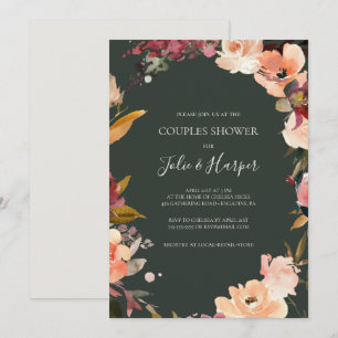 Burgundy Orange Floral Green Couples Shower Invitation