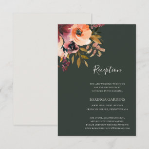 Burgundy Orange Floral Green Wedding Reception Enclosure Card