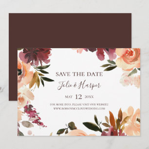 Burgundy Orange Floral Horizontal Save the Date