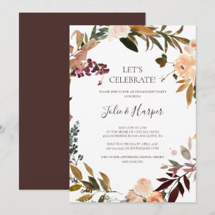 Burgundy Orange Floral Let's Celebrate Invitation