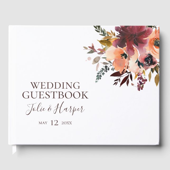 Burgundy Orange Floral Mariage Livre d'or (Recto)