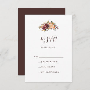 Burgundy Orange Floral RSVP Card
