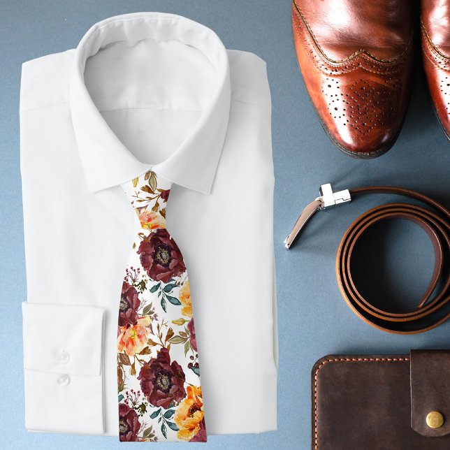 Burgundy Orange Floral Rustic Wedding Tie (Creator Uploaded)
