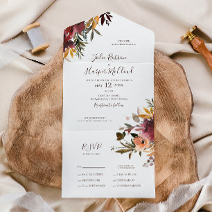 Burgundy Orange Floral   Seal And Send All In One Invitation