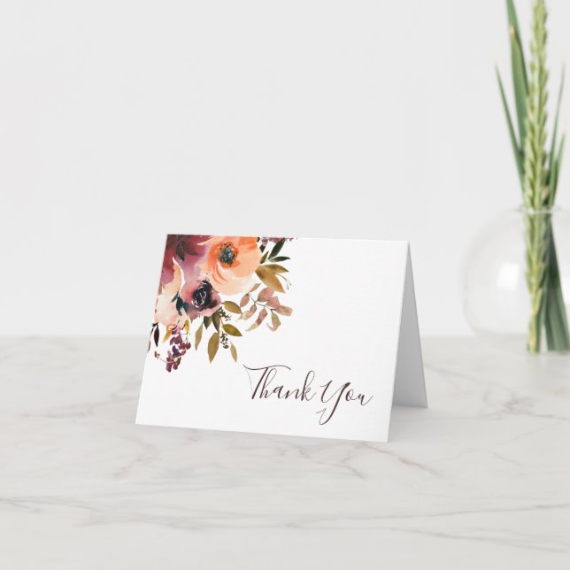 Burgundy Orange Floral Thank You Card (Front)