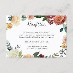 Burgundy Orange Floral Wedding Details Reception Enclosure Card