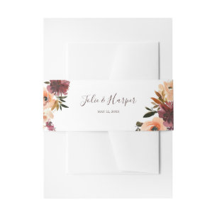 Burgundy Orange Floral Wedding Invitation Belly Band