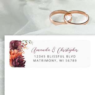 Burgundy Orange Floral Wedding Return Address
