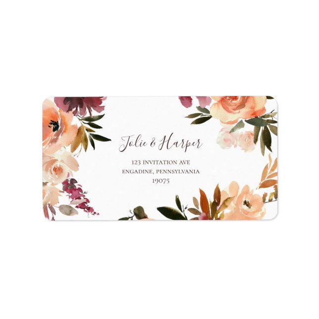 Burgundy Orange Floral Wedding RSVP Address labels (Front)