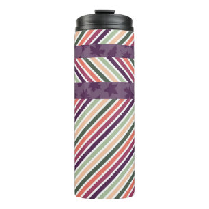 BURGUNDY ORANGE GREEN YELLOW STRIPES WITH LEAVES THERMAL TUMBLER