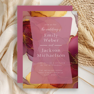 Burgundy Orange Jewel Tone Alcohol Ink Wedding Invitation