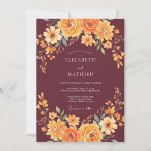 Burgundy Orange Wildflower Wedding Invitation