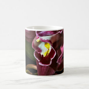 BURGUNDY ORCHID WITH A BLACK BACKGROUND COFFEE MUG