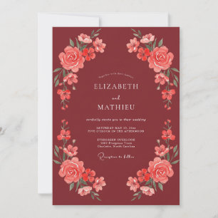 Burgundy Ornate Floral Wedding Invitation