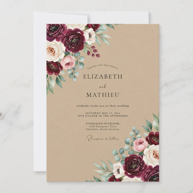 Burgundy Painterly Autumn Wedding Invitation (Front)