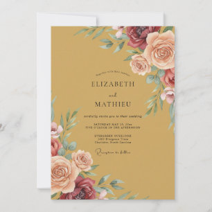 Burgundy Painterly Botanical Romance Wedding Invitation