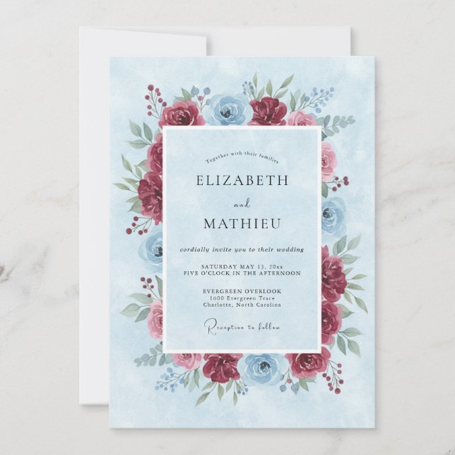 Burgundy Painterly Winter Wedding Invitation (Front)