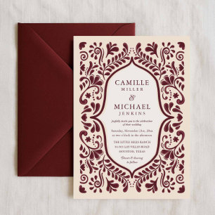 Burgundy Papel Picado Mexican Wedding Invitation