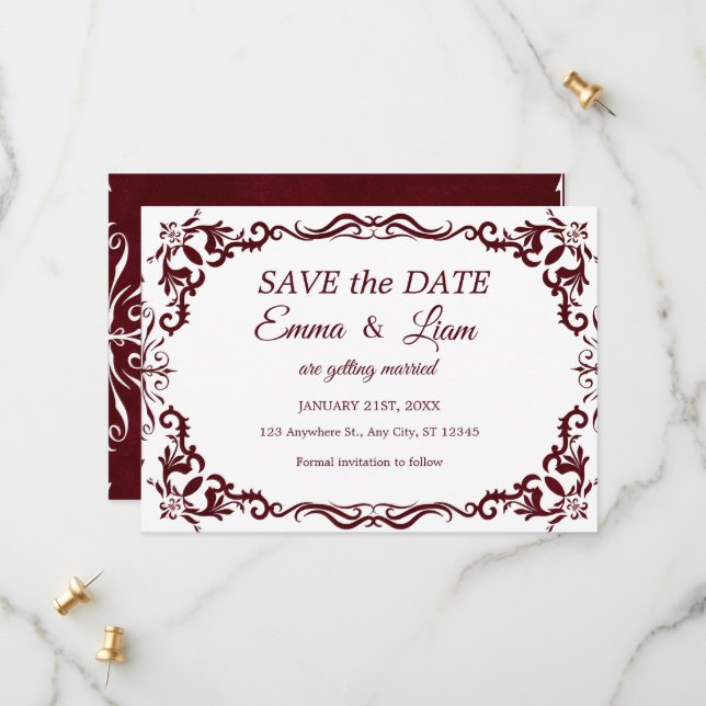 Burgundy Papel Picado Mexican Wedding  Save The Date (Front/Back In Situ)