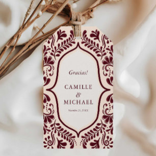 Burgundy Papel Picado Wedding Favour Gracias Tag