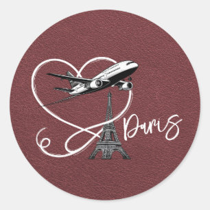 Burgundy Paris Passport  Classic Round Sticker