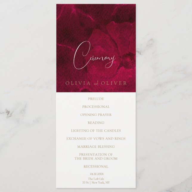 Burgundy Passion Wedding Program (Front)