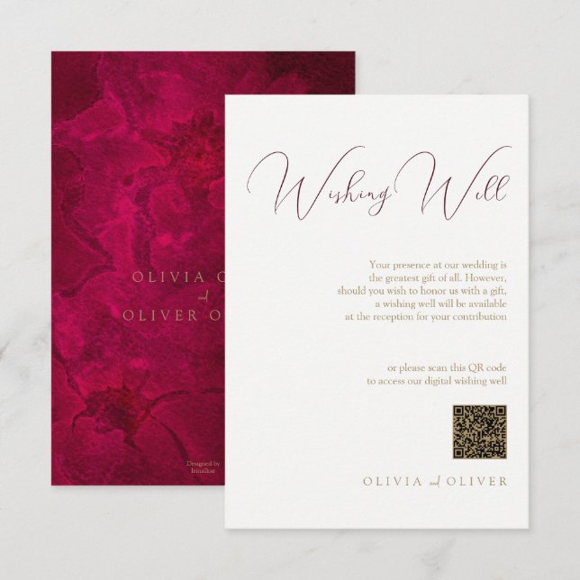 Burgundy Passion Wedding Wishing Well QR Code Enclosure Card (Front/Back)