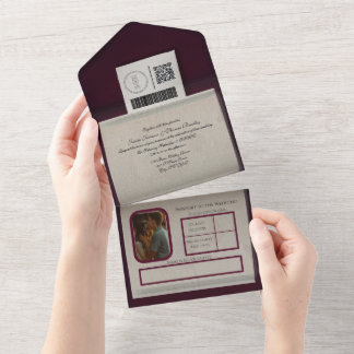 Burgundy Passport Style All In One Invitation