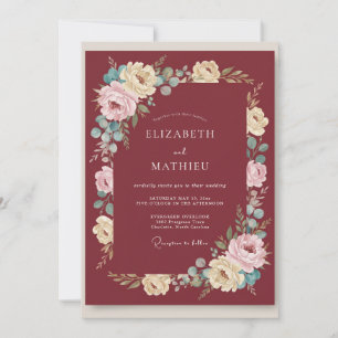 Burgundy Pastel Floral Wedding Invitation