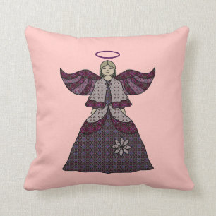 Burgundy Patchwork Angel Throw Pillow