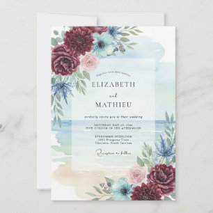 Burgundy Peaceful Seaside Wedding Invitation