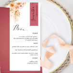 Burgundy, Peach Blush Personalized with Guest Name Menu<br><div class="desc">Why spend in place cards and menu cards when you can have an elegant All-in-one elegant Menu personalized with each guest name! Contemporary, simple and elegant design with exquisite watercolor floral detail in a beautiful blend of peach, orange, blush, dusty rose, cream and champagne hues. Modern hand written calligraphy elements....</div>