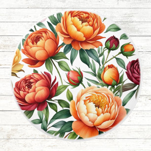 Burgundy Peach Flowers Peony Floral Pattern  Ceramic Knob
