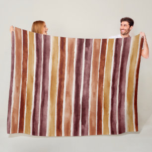 Burgundy Peach Orange Red Stripes Fleece Blanket