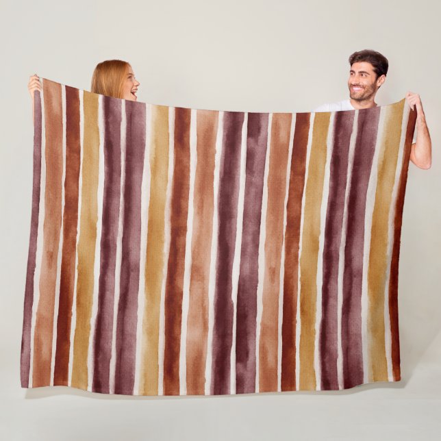 Burgundy Peach Orange Red Stripes Fleece Blanket (In Situ)