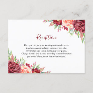 Burgundy Peach Rose Watercolor Floral Wedding Enclosure Card